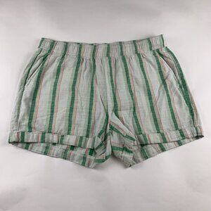 Old Navy Green Pink Stripe Linen Blend High Rise Pull On Shorts L